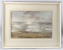 THOMAS LIVERTON (1907-1973) 'Brittany Beach' watercolour, gallery label verso, signed, 36.5cm x 55cm