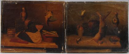 19TH CENTURY SCHOOL Pair of larder still lives of fish and game, oil on canvas, unframed, each 20.