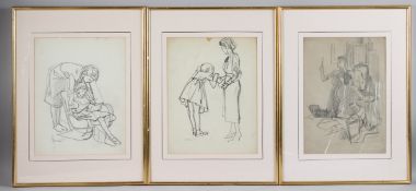 CHARLES McCALL (SCOTTISH 1907-1989) Three figure studies, drawings in charcoal, studio stamped