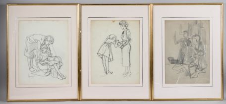 CHARLES McCALL (SCOTTISH 1907-1989) Three figure studies, drawings in charcoal, studio stamped