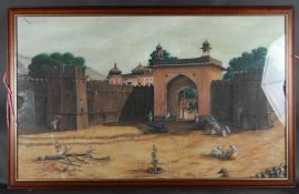 TUNAGARIYA GAJANAND SINGH (INDIA 20TH CENTURY) Figures by a Fort, Mixed Media, signed, inscribed and