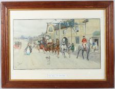 CECIL ALDIN (1870-1935) 'The Bell at Stilton' Royal Mail coach departing, coloured print, 34.5cm x