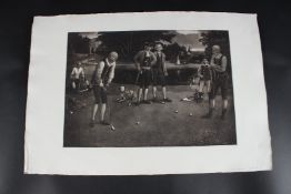 LAWRENCE JOSSET (1910-1995) 'The Last Green' Scene of golfers from the 18th century. monochrome