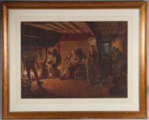HENRY REYNOLDS STEER (1858-1928) The Village Inn with people warming at the fireplace watercolour,