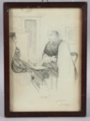 GEORGE PERCY JACOMB HOOD (1857-1929) 'Check!' Queen Victoria playing chess, drawing in charcoal,