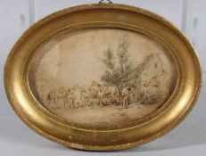 WILLIAM SIMPSON RI (1823-1899) Scene from the Crimean War watercolour, inscribed verso, oval 9.5cm x