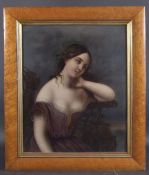 19TH CENTURY CONTINENTAL SCHOOL. Portrait of a young lady seated, oil on metal panel. 51cm x 42cm