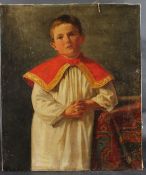 19TH CENTURY SCHOOL Portrait of a choirboy, oil on canvas, unframed, 74.5cm x 62.5cm