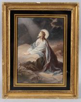 20TH CENTURY SCHOOL Jesus preying in the wilderness, oil on board, 22cm x 15.5cm