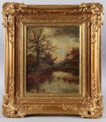 GEORGE WHITTON JOHNSTONE (1849-1901) River landscape, oil on canvas, signed, and dated '82 26.5cm