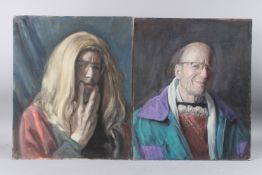 GEORGE WEISSBORT (1928 - 2013) Two self portraits, in one wearing a wig, the other an anorak, oils