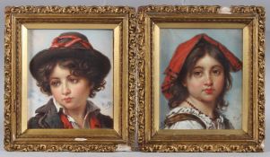ITALIAN SCHOOL LATE 19TH CENTURY Pair of portraits of a peasant girl and boy, oils on canvas,