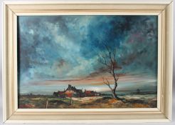 RAYMOND KLEE (1925-2013) Coastal landscape at twilight, oil on board, signed, 49cm x 74cm