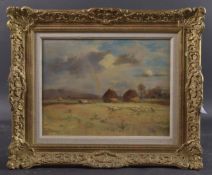 EDWIN SHERWOOD CALVERT (1844-1898) Landscape with a rainbow above grazing sheep, ploughman and