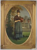 LUIGI RENAULT LEGHORN (FRENCH 19TH CENTURY) Portrait of a French woman standing in a garden, oil