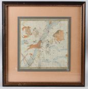 CELESTIAL CHARTS set of six star maps, showing constellations, mounted on card and individually