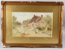 ARTHUR CLAUDE STRACHAN (1865-c.1938) 'Gathering the Flock' Shepherd and flock on a village path,