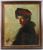 FRENCH SCHOOL (LATE 19TH EARLY 20TH CENTURY) Head and shoulder portrait of a woman wearing a red
