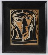 20TH CENTURY SCHOOL Cubist style head in geometric shapes, oil on board, 38cm x 30.5cm