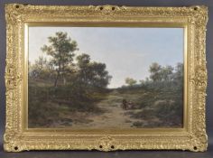 PIERRE EMMANUEL DAMOYE (1847-1916) Shepherds with their flock on a woodland path, oil on canvas,