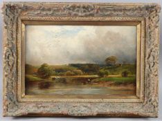 GEORGE TURNER (1843-1910) 'A scene on the Trent Barrow' River landscape with fisherman oil,