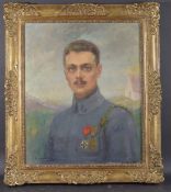 JEANNE MAHUDEZ (FRENCH 1876-1956) Portrait of a soldier wearing medals, oil on canvas, signed and