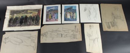 CIRCLE OF RUSKIN SPEAR Collection of sketches of figure studies, including outside a stadium various