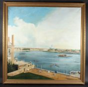 MACRAY (20TH CENTURY) 'Canaletto -The Thames and the city of London from Richmond House 1746' oil on