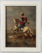 FOLLOWER OF EMILE PRANGEY Arab on horseback, oil on panel, signed, 'Bideau' 30.5cm x 22.5cm