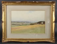 LEOPOLD RIVERS (1852-1905) 'Towards Littlehampton' view from the Downs with windmill, possibly