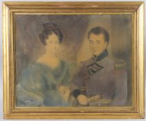 CONTINENTAL SCHOOL (19TH CENTURY) Double portrait of a noble couple, watercolour on paper laid on