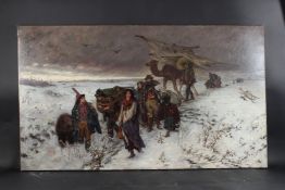 AFTER ALFRED VON WIERUSZ-KOWALSKI The Travelling Circus, oil on canvas, 81.5cm x 141cm