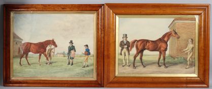 19TH CENTURY SCHOOL Portraits of racehorses and their owners two watercolours, in maple frames