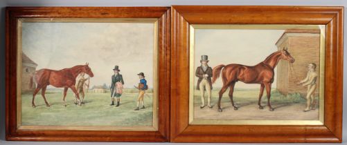 19TH CENTURY SCHOOL Portraits of racehorses and their owners two watercolours, in maple frames