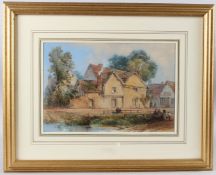 THOMAS R. COLMAN DIBDIN (1810-1893) Figures at a village pond, watercolour, signed, 24cm x 35.5cm