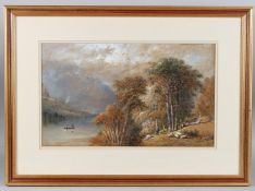 AARON EDWIN PENLEY (1807-1870) Mountain landscape with sheep on a wooded lakeside, watercolour,