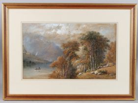 AARON EDWIN PENLEY (1807-1870) Mountain landscape with sheep on a wooded lakeside, watercolour,
