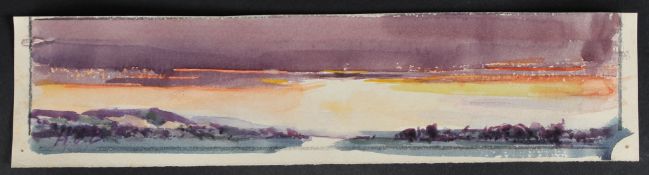ATTRIBUTED TO HERCULES BRABAZON BRABAZON A landscape at sunset, watercolour, signed with initials,