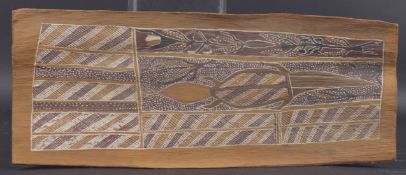 AUSTRALIAN ABORIGINAL Crocodile within geometric panels, pigment on bark, from a private