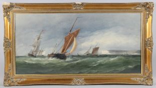 CHARLES TAYLOR (act.1836-1871) Shipping off a chalk cliff headland watercolour, signed, 38cm x 79cm