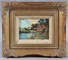 ATTRIBUTED TO GEORGES D'ESPAGNAT (1870-1950) Pastoral scene of a riverbank path, oil on board,