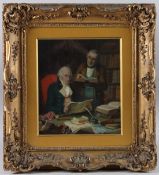 GEORGE FOX (1876-1916) Two gentlemen at a desk, possibly in the legal profession, oil on board,