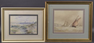 FREDERICK JAMES ALDRIDGE (1850-1933) Shipping off a coastline with chalk cliffs, watercolour,