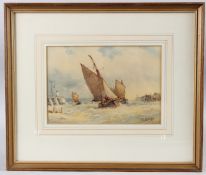FREDERICK JAMES ALDRIDGE (1850-1933) Fishing boats at the entrance to a harbour, watercolour,