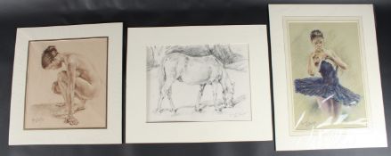 FRANCO MATANIA (1922-2006) Ballerina, Coloured pastels, 43cm x 29cm Life study, crayon, 35cm x 32.