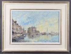 IVAN TAYLOR (BRITISH b.1946) Honfleur Harbour, France, oil on board, signed, 39cm x 59cm