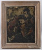 SURREALIST SCHOOL manner of Stanislas ELESZKIEVICS. Man smoking a cigarette, oil on board, 46cm x