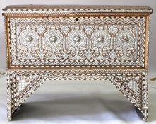 A 19TH CENTURY SYRIAN MOTHER-OF-PEARL INLAID WEDDING CHEST. 122cms high x 157cms wide x 64cms deep.