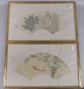 A PAIR OF CHINESE EROTIC FAN PAINTINGS, each bearing two red seal marks, framed and glazed, 41.