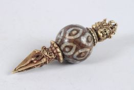 A TIBETAN TIANZHU MOUNTED BRONZE VAJRA. 5.5ins high.